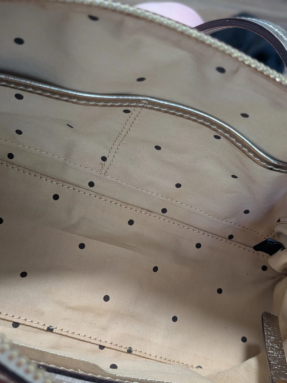 Vintage Y2K Kate Spade Metallic Gold & Cream Barrel Bag w/ Card - Mint Condition